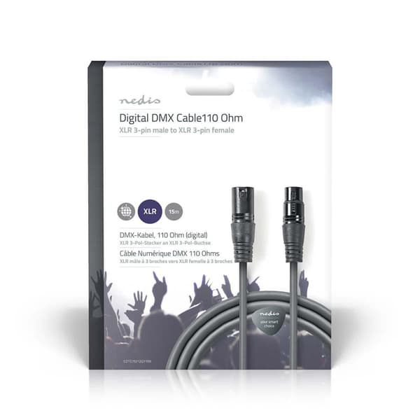 Nedis DMX adapterkabel | XLR 3-Pin Han | XLR 3-Pin Hun | Nikkelplateret | 15.0 m | Runde | PVC | Mørkegrå | Gaveæske
