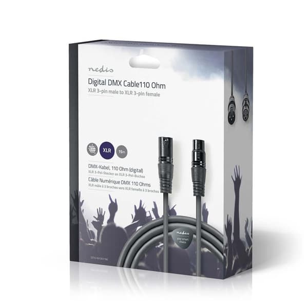 Nedis DMX adapterkabel | XLR 3-Pin Han | XLR 3-Pin Hun | Nikkelplateret | 15.0 m | Runde | PVC | Mørkegrå | Gaveæske