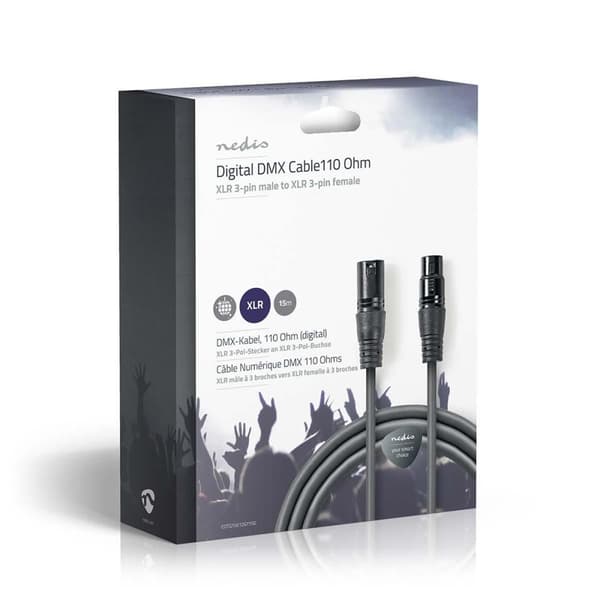 Nedis DMX adapterkabel | XLR 3-Pin Han | XLR 3-Pin Hun | Nikkelplateret | 15.0 m | Runde | PVC | Mørkegrå | Gaveæske