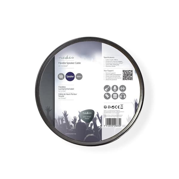 Nedis Kaiutinkaapeli | 2 x 1.50 mm² | Kupari | 100.0 m | Pyöreä | PVC | Tummanharmaa | Kela