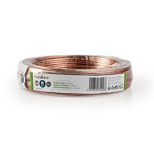 Nedis Speaker Cable | 2 x 1.50 mm² | CCA | 15.0 m | Rund | PVC | Gjennomsiktig | Pakk Inn