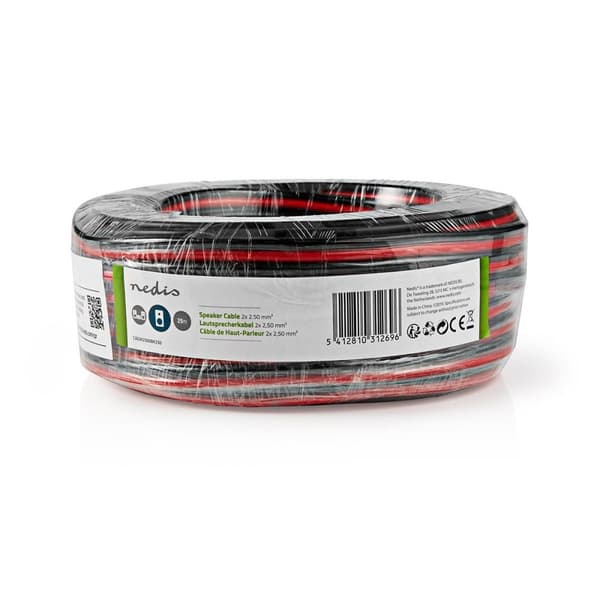 Nedis Kaiutinkaapeli | 2 x 2.50 mm² | CCA | 25.0 m | Pyöreä | PVC | Musta / Punainen | Kääre