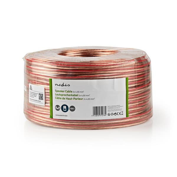Nedis Högtalarkabel | 2 x 4.00 mm² | CCA | 100.0 m | Rund | PVC | Transparent | Emballage