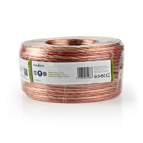 Nedis Højtaler Kabel | 2 x 6.00 mm² | CCA | 25.0 m | Runde | PVC | Gennemsigtig | Folie