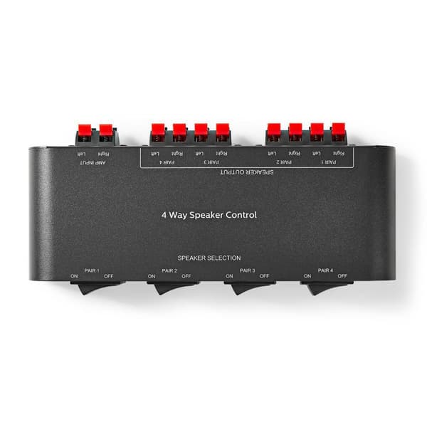 Nedis Højttaler kontrolboks | 4-Port port(s) | Terminal klemmer | Højttalerimpedans: 4-16 Ohm | Maksimal Belastning pr. Kanal: 200 W | Aluminium | Sor