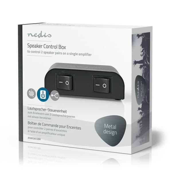 Nedis Speaker kontrollboks | 2-Port port(s) | Terminalskruer | Høyttalerimpedans: 4-16 Ohm | Maksimal Belastning per Kanal: 150 W | Aluminium | Sort