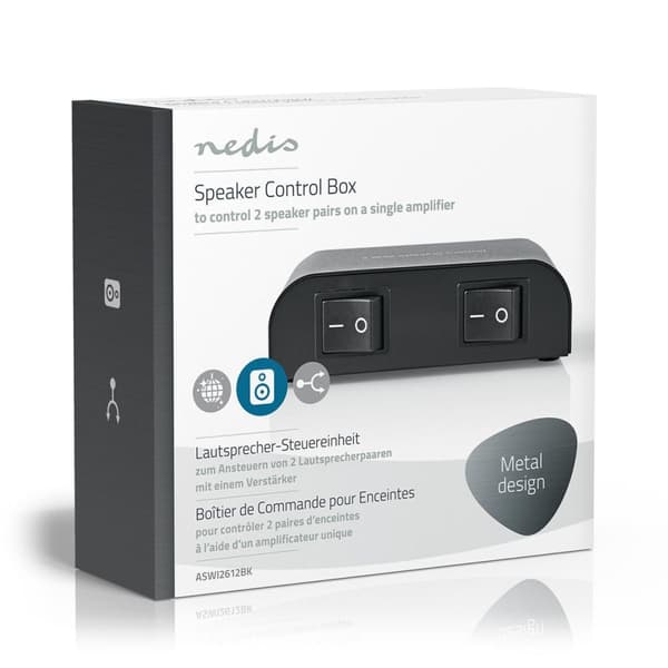 Nedis Speaker kontrollboks | 2-Port port(s) | Terminalskruer | Høyttalerimpedans: 4-16 Ohm | Maksimal Belastning per Kanal: 150 W | Aluminium | Sort