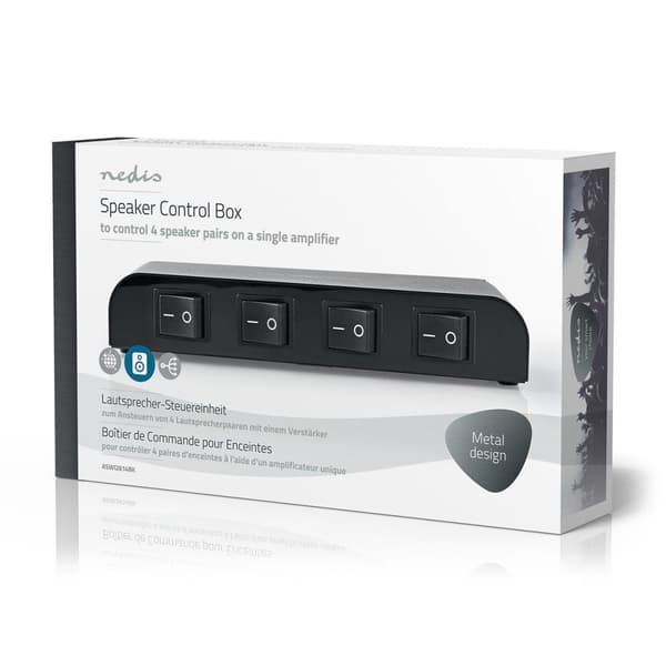 Nedis Högtalar kontrollboxen | 4-Port port(s) | Terminalskruvar | Högtalarimpedans: 4-16 Ohm | Maxlast per Kanal: 200 W | Aluminium | Svart