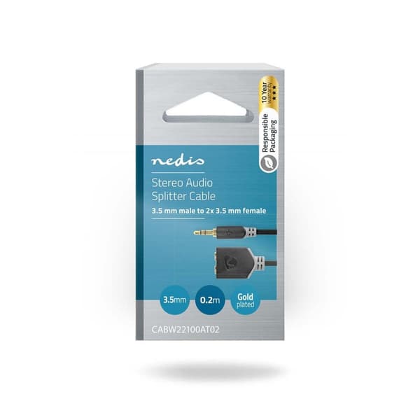 Nedis Stereo lydkabel | 3.5 mm Han | 2 stk. 3.5 mm, hunn | Gull belagt | 0.20 m | Rund | Antrasitt | Boks