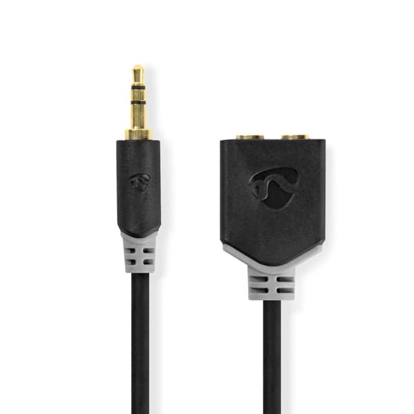 Nedis Stereo lydkabel | 3.5 mm Han | 2 stk. 3.5 mm, hunn | Gull belagt | 0.20 m | Rund | Antrasitt | Boks