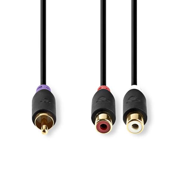 Nedis Subwoofer Kaapeli | RCA Uros | 2x RCA Naaras | Kullattu | 0.20 m | Pyöreä | 4.0 mm | Antrasiitti | Laatikko