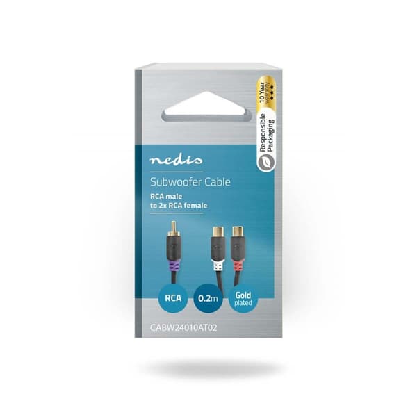 Nedis Subwoofer Kaapeli | RCA Uros | 2x RCA Naaras | Kullattu | 0.20 m | Pyöreä | 4.0 mm | Antrasiitti | Laatikko