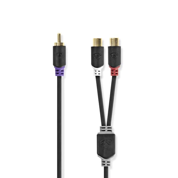 Nedis Subwoofer Kaapeli | RCA Uros | 2x RCA Naaras | Kullattu | 0.20 m | Pyöreä | 4.0 mm | Antrasiitti | Laatikko