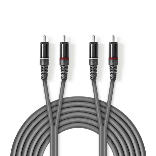 Nedis Stereo Audio kabel | 2x RCA Hanstik | 2x RCA Hanstik | Nikkelplateret | 5.00 m | Runde | Mørkegrå | Kartonhylster