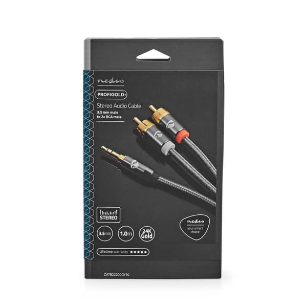 Nedis Stereo lydkabel | 3.5 mm Han | 2x RCA Han | Gull belagt | 1.00 m | Rund | Grå / Gun Metal Grå | Deksel Vindusboks