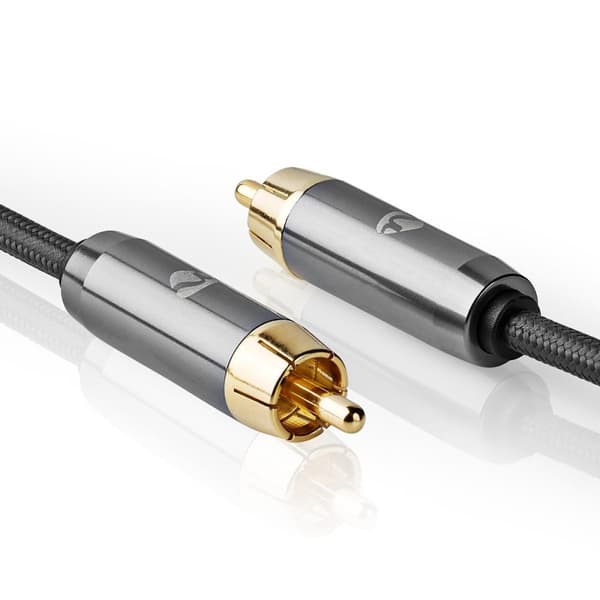 Nedis Subwoofer kabel | RCA Hanstik | RCA Hanstik | Guldplateret | 3.00 m | Runde | 4.5 mm | Antracit / Gun Metal Grå | Cover Box