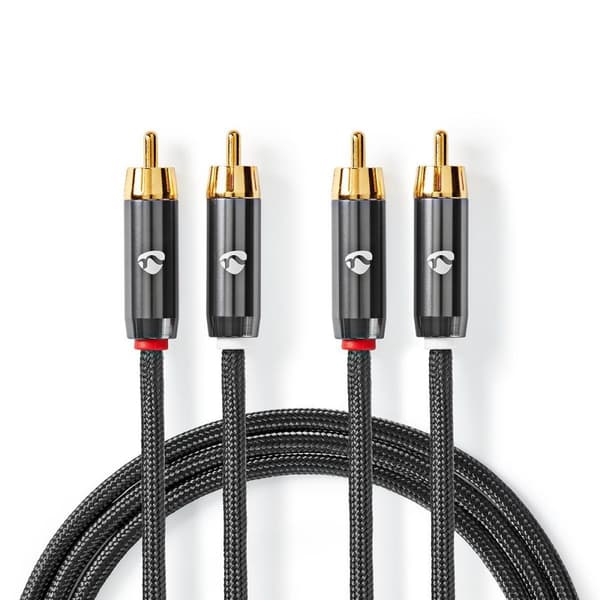 Nedis Stereoljudkabel | 2x RCA Hane | 2x RCA Hane | Guldplaterad | 2.00 m | Rund | Grå / Grått Med Metall | Kartong med täckt fönster
