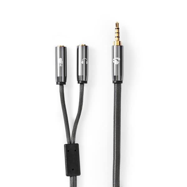 Nedis Stereo Audio kabel | 3.5 mm Hanstik | 2 x 3.5 mm Hunstik | Guldplateret | 0.20 m | Runde | Grå / Gun Metal Grå | Cover Window Box
