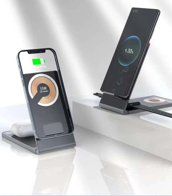 Sammenleggbar og trådløs lader for smarttelefon, iWatch, Airpods
