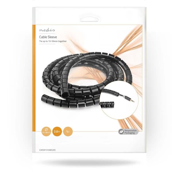 Nedis Kabel Management | Spiral ærme | 1 stk. | Maksimal tykkelse på kabel: 16 mm | PE | Sort