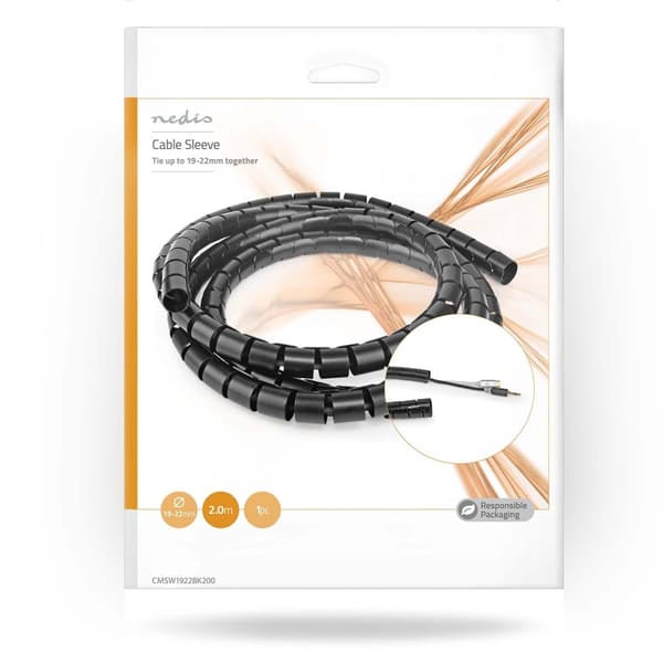 Nedis Kabel Management | Spiral ærme | 1 stk. | Maksimal tykkelse på kabel: 22 mm | PE | Sort