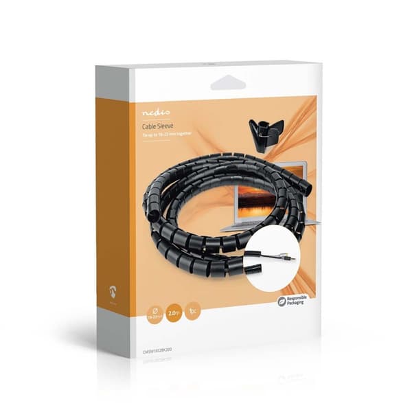 Nedis Kabel Management | Spiral ærme | 1 stk. | Maksimal tykkelse på kabel: 22 mm | PE | Sort