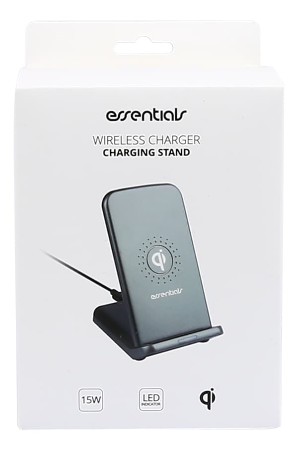 Essentials Qi Trådlös laddningsställ, 15W, USB-C kabel, 1m