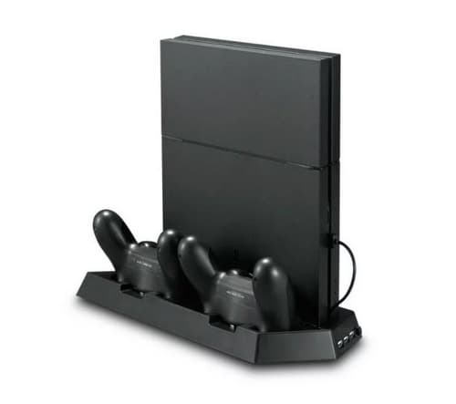 Vertikalt stativ med kylfläktar, laddningsstationer, USB-hub, Playstation 4 Slim