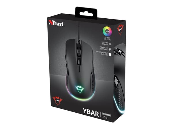 Trust GXT 922 YBAR - Mus - högerhänt - optisk - 6 knappar - kabelansluten - USB 2.0 - svart
