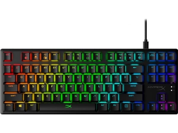 HyperX Alloy Origins Core – mekaniskt gamingtangentbord – HX Blue (US-layout), 80%, Kabel, USB, Mekaniska tangentbrytare, RGB LED, Svart