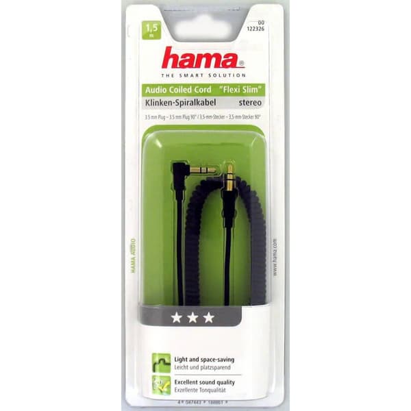 Hama Kabel Audio 3.5mm-3.5mm Vinklad Coiled Guld Svart 1.5m