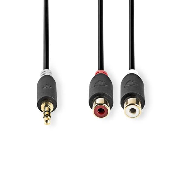 Nedis Stereo lydkabel | 3.5 mm Han | 2x RCA Hun | Gull belagt | 0.20 m | Rund | Antrasitt | Boks