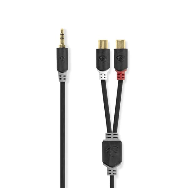 Nedis Stereo lydkabel | 3.5 mm Han | 2x RCA Hun | Gull belagt | 0.20 m | Rund | Antrasitt | Boks