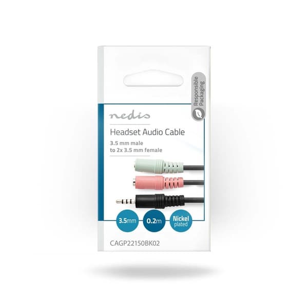Nedis Stereo Audio kabel | 3.5 mm Hanstik | 2 x 3.5 mm Hunstik | Nikkelplateret | 0.20 m | Runde | Sort | Konvolut