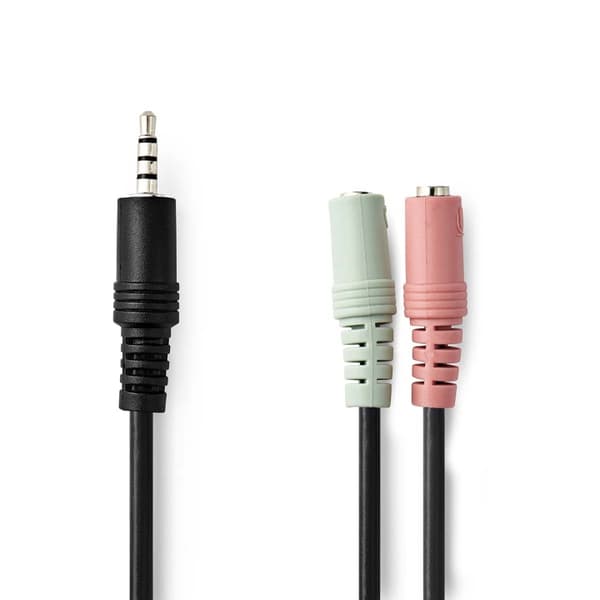 Nedis Stereo Audio kabel | 3.5 mm Hanstik | 2 x 3.5 mm Hunstik | Nikkelplateret | 0.20 m | Runde | Sort | Konvolut