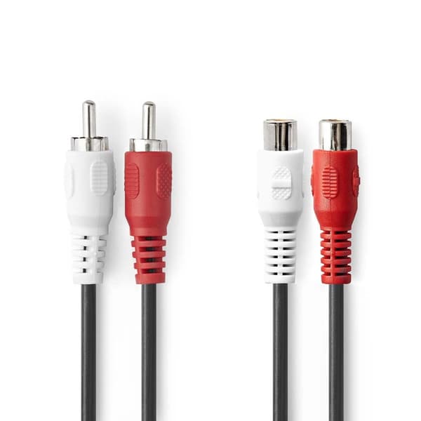 Nedis Stereo lydkabel | 2x RCA Han | 2x RCA Hun | Nikkel belagt | 2.00 m | Rund | Sort | Boks