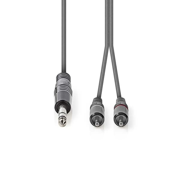 Nedis Stereo lydkabel | 6.35 mm Han | 2x RCA Han | Nikkel belagt | 1.50 m | Rund | Mørk Grå | Pappetui