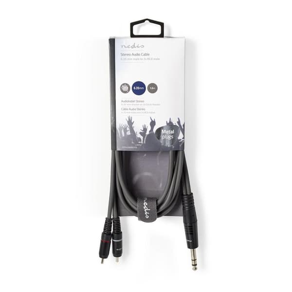 Nedis Stereo lydkabel | 6.35 mm Han | 2x RCA Han | Nikkel belagt | 1.50 m | Rund | Mørk Grå | Pappetui