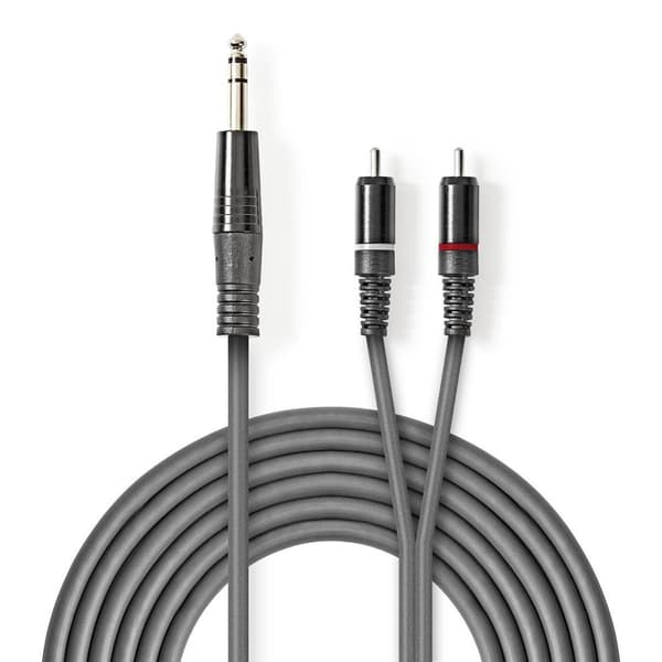 Nedis Stereo lydkabel | 6.35 mm Han | 2x RCA Han | Nikkel belagt | 1.50 m | Rund | Mørk Grå | Pappetui