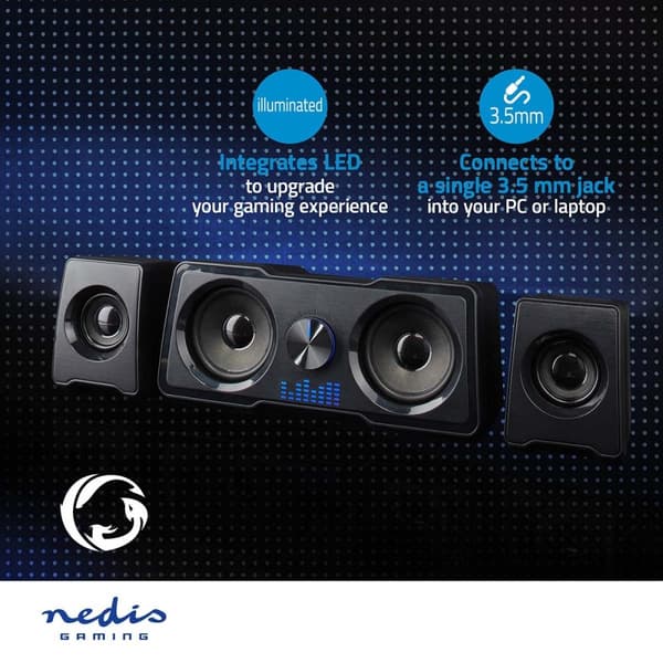 Nedis Gaming Speaker | Høyttalerkanaler: 2.2 | USB-Strøm | 3.5 mm Han | 48 W | LED | Volumkontroll
