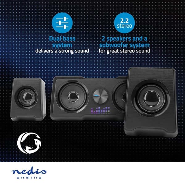 Nedis Gaming Speaker | Høyttalerkanaler: 2.2 | USB-Strøm | 3.5 mm Han | 48 W | LED | Volumkontroll