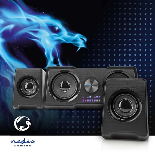 Nedis Gaming Speaker | Høyttalerkanaler: 2.2 | USB-Strøm | 3.5 mm Han | 48 W | LED | Volumkontroll