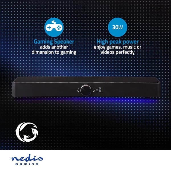 Nedis Gaming Højttaler | Højttalerkanaler: 2.0 | USB Drevet | 3.5 mm Hanstik | 30 W | LED | Volumenkontrol | Tilslutninger udgang: 1x 3.5 mm