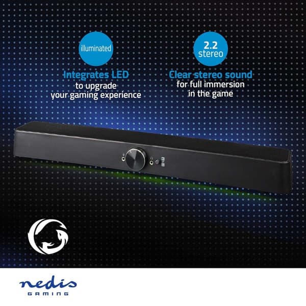 Nedis Gaming Højttaler | Højttalerkanaler: 2.0 | USB Drevet | 3.5 mm Hanstik | 30 W | LED | Volumenkontrol | Tilslutninger udgang: 1x 3.5 mm