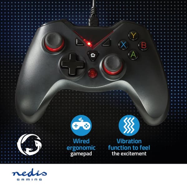 Nedis Spelkontroll | USB Type-A | USB ström | PC | Antal knappar: 12 | Kabellängd: 1.60 m | Svart