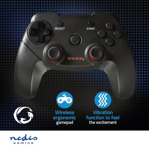 Nedis Gamepad | Trådløs | Batteri | PC | Antal knapper: 11 | Kabellængde: 1.00 m | Sort
