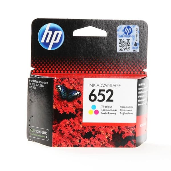 HP Blæk F6V24AE 652 Tri-colour Cyan Magenta Gul