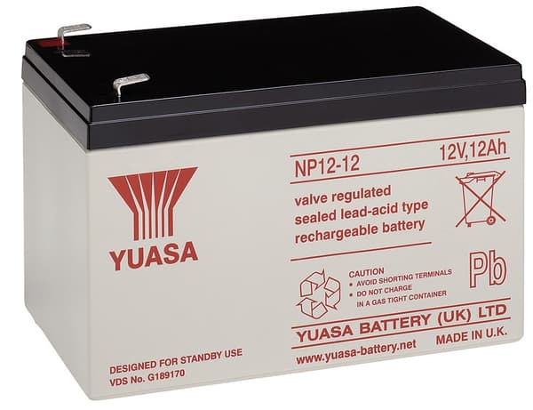 Yuasa Blybatteri 12 V, 12 Ah (NP12-12) Faston (6,35 mm) Blybatteri, VdS