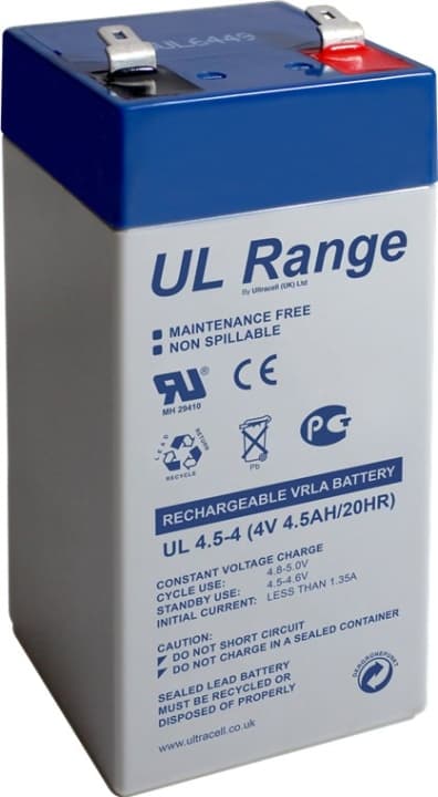 Ultracell Blybatteri 4 V, 4,5 Ah (UL4.5-4) Faston (4.8mm) Blybatteri