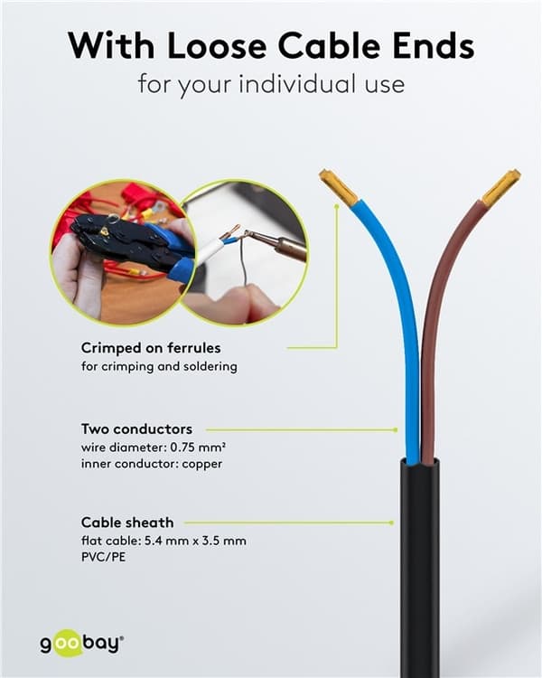 Goobay Kabel med euro-kontakt för montering, 1,5 m, svart Euro-kontakt (typ C, CEE 7/16) > lösa kabeländar